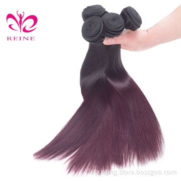 Wholesale Hair Bundles Reine Brazil Ombre Color 99J Hair Weave Virgin Straight 4 Bundles double drawn human hair wigs
